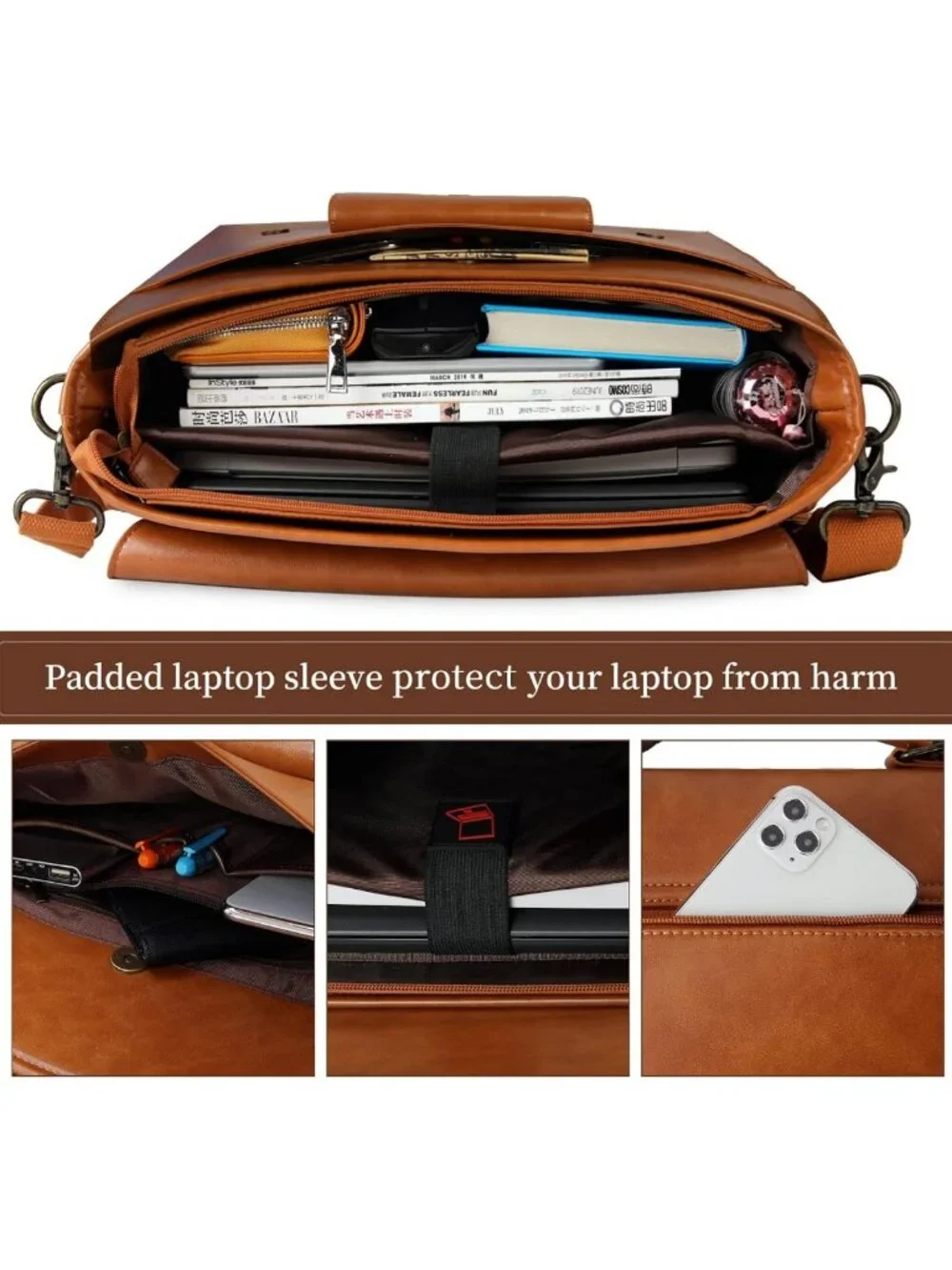 Vintage Leather Messenger Bag for Men - 15.6